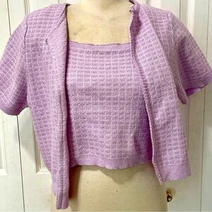 NWT Francesca's Collections Lilac Knit Cropped Tank Top with Cardigan